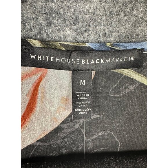 NEW White House Black Market Black Floral Blouse MED Sheer Lined Balloon Sleeve - Picture 3 of 13